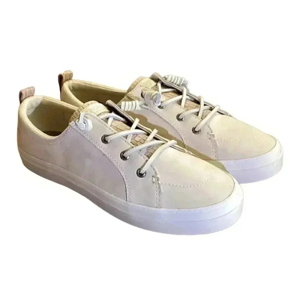Sperry Crest Vibe Plushwave Snake Women 9.5M Leather Lace-Up Sneakers Ivory NEW - Picture 1 of 7
